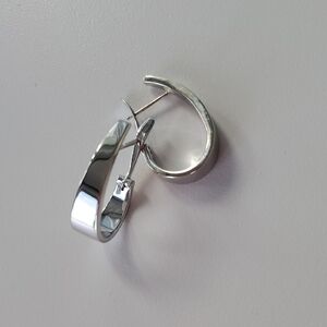 Polished 14k White Gold Half-Hoop Earrings - Modern Women’s Jewelry